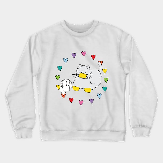 Corona Cat Rainbow Heart Circle Crewneck Sweatshirt by kristinbell